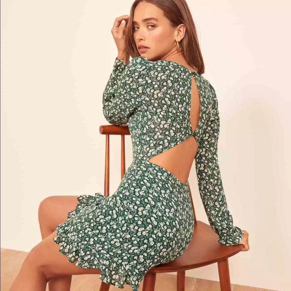 Reformation Green Floral Mini Dress
